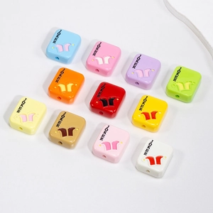 Colorful acrylic square Joker beads with crown pattern for DIY jewelry making