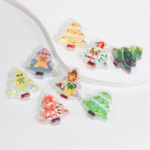 Perline albero di Natale in acrilico iridescente con motivi di pan di zenzero per gioielli