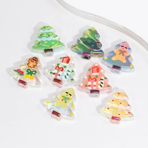 Perline albero di Natale iridescenti in acrilico con motivi pan di zenzero per gioielli DIY