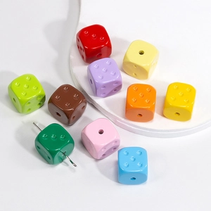 Colorful acrylic dice beads for DIY jewelry making with holes and high-gloss finish