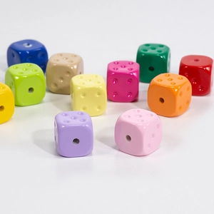 Colorful acrylic dice beads with holes for DIY jewelry and phone chain accessories