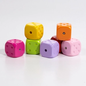 Colorful dice-shaped acrylic beads with center holes for DIY jewelry making and crafts