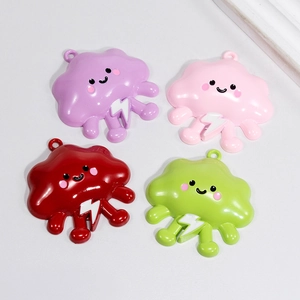 Colorful resin cloud charms with smiling faces and lightning bolts for DIY jewelry making