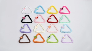 Colorful triangle spring ring carabiners with small flower charms for DIY keychain making
