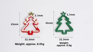 Detailed size view of red and green Christmas tree shaped alloy lobster clasps