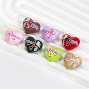 Bunte Acryl-Herzperlen mit Schleifenmuster für DIY-Schmuck und Handyketten-Zubehör