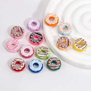 Mixed colorful acrylic donut beads with cream texture for DIY jewelry and crafts