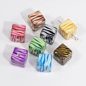 Acrylic Leopard Zebra Checkerboard Pattern Cube Beads For Jewelry Making DIY Phone Charm Keychain Craft Decorative Loose Beads