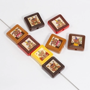 Square cartoon bear acrylic beads for DIY jewelry making and phone chain accessories