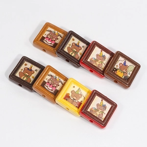 Colorful square bear beads with Hello Bear print for DIY jewelry making and crafts