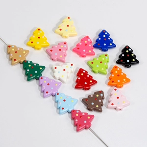 Perles sapin de Noël en acrylique coloré avec pois pour bijoux DIY et artisanat