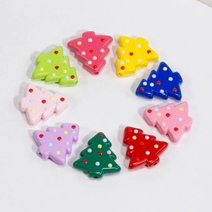 Lot de perles sapin de Noël en acrylique coloré avec pois pour bijoux DIY et artisanat