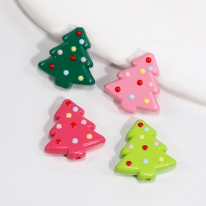 Perles sapin de Noël en acrylique quatre couleurs avec pois pour loisirs créatifs