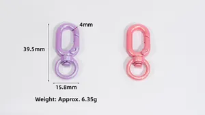 Detail showing dimensions of purple and pink oval spring gate rings with glitter finish