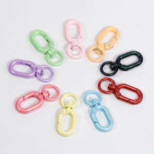 Colorful pearlescent oval spring snap hooks with 360-degree rotating rings for DIY keychains