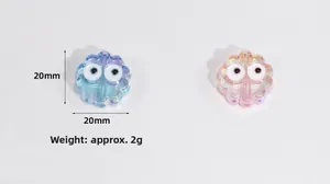 Macro view of 20mm iridescent flower acrylic beads with googly eyes for DIY jewelry
