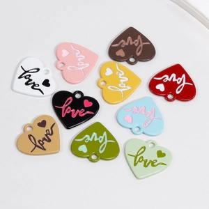 Colorful heart love charms set in ten vibrant shades for DIY jewelry making and crafts