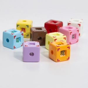 Colorful square acrylic beads with Chinese character engravings for DIY jewelry making