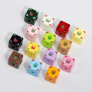 Colorful acrylic cube beads with Chinese characters for DIY jewelry making and crafts