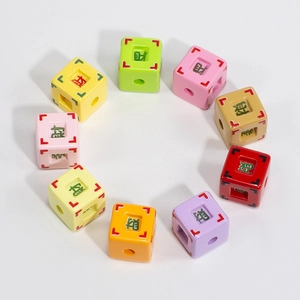 Colorful acrylic square beads with Chinese lucky characters for DIY jewelry making