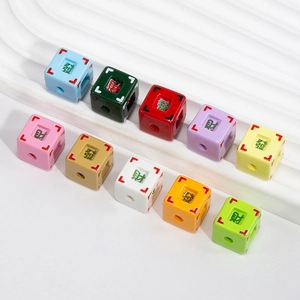 Colorful acrylic mahjong dice beads with Chinese characters for DIY jewelry making