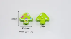 Detailed size view of green mushroom charm with 22mm height and 3mm through hole