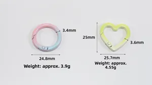 Detailed size chart for gradient heart and round zinc alloy spring carabiners