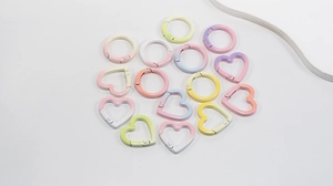 Colorful macaron gradient heart and round spring snap hooks for DIY jewelry projects