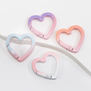 Macaron Gradient Zinc Alloy Heart Round Spring Snap Hook Ring Buckle For Keychain Bag Jewelry DIY Connectors Accessories