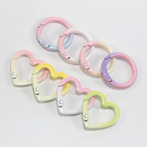 Colorful heart and round alloy spring ring buckles in pastel macaron gradient colors