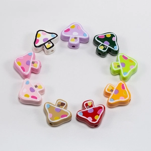 Colorful mushroom shaped ceramic beads with polka dots for DIY jewelry making