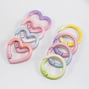 Colorful macaron gradient heart and round zinc alloy spring ring clasps for keychains