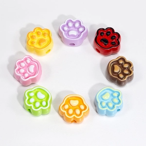 Set of eight colorful cat paw beads in resin for DIY jewelry making and phone charms