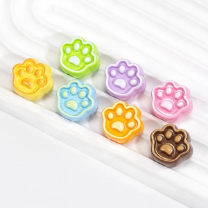 Colorful resin cat paw beads set in seven bright colors for DIY jewelry and crafts