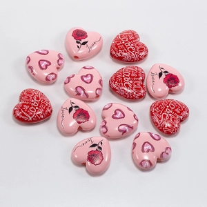 Acrylic heart beads with rose patterns and Love text for DIY jewelry making