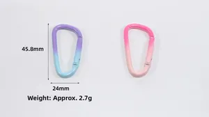 Detail view of D-shaped alloy clasps showing 45.8mm height and purple pink gradients