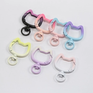 Cat head shape alloy lobster clasps with colorful gradient spray paint and swivel ring