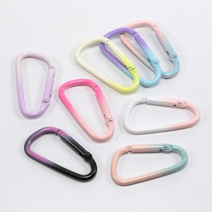 Eight colorful gradient D-shaped aluminum alloy carabiner clips for DIY keychains and jewelry