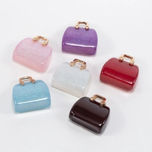 Creative acrylic mini bag charms with glitter finish and gold handles for DIY jewelry making
