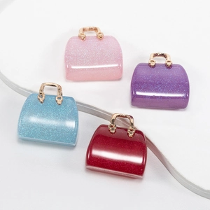 Creative glitter acrylic mini bag pendants with gold metal handles for DIY jewelry