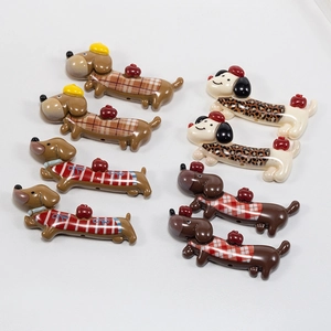 Cartoon dachshund resin charms with plaid and leopard prints for DIY jewelry and accessories