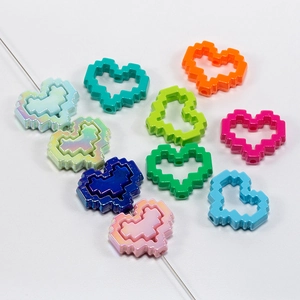 Acrylic Pixel Art Heart Beads Perforated Hollow 8-Bit Beads For DIY Phone Chain Jewelry Making Handcraft Material Accessory