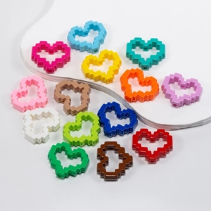 Colorful acrylic pixel heart beads with hollow design for DIY jewelry making
