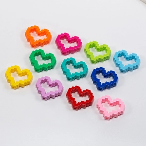 Colorful acrylic pixel heart beads with hollow center for DIY jewelry making