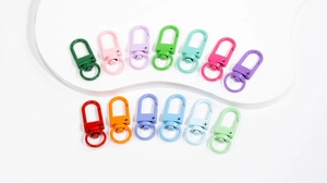 Vue détaillée de 13 fermoirs mousquetons colorés en métal laqué pour porte-clés DIY