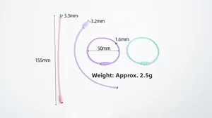 Detailed view of colorful 1.6mm steel wire keychains with screw connectors and dimensions