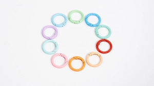 Set of 10 colorful macaron round spring gate snap hooks for DIY keychain craft projects