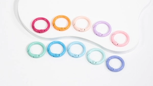 Macro view of colorful alloy spring O-rings for DIY jewelry making and accessories