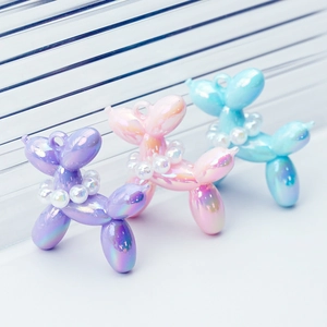 DIY Balloon Dog Resin Pendant With Artificial Pearl Necklace Decor For Keychain Phone Case Bag Charm Electroplated Jewelry Accessory