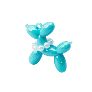 Cyan balloon dog charm with pearl necklace accent for DIY jewelry and phone accessories